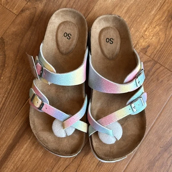 NWT SO Girls Pastel Rainbow Sandals Size